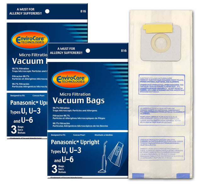 Envirocare Micro Filtration Vacuum Cleaner Dust Bags Designed To Fit Panasonic Types U, U3, U6 6 Pack