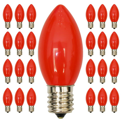 25 Pack Christmas Red Replacement Bulb, C9 Ceramics Red Christmas Light Bulb for Indoor Outdoor Patio Christmas Halloween Party String Lights, 7 Watt Red Night Light, C9/E17 Intermediate Base