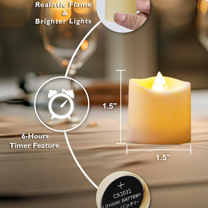 Homemory 12Pack Timer Flameless LED Votive Candles, Long Lasting Battery Operated Tea Light with Timers, 6 Hours On and 18 Hours Off Cycle Automatically for Wedding,Table Decorations (Ivory Base)