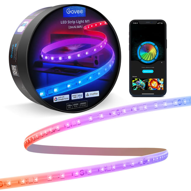 Govee RGBIC LED Strip Lights M1 with Matter, 6.56ft WiFi LED Lights for Bedroom, Party, Cabinet, TV and Gaming Desk, Smart LED Lights Work with Alexa and Google Assistant, Christmas Decor