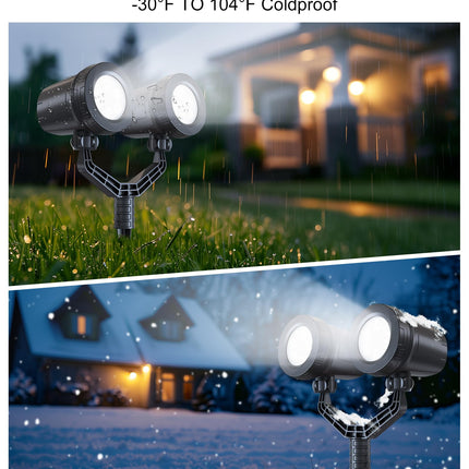 Brightown Christmas Snowflake Projector Lights Outdoor, Double Head Dynamic Christmas LED Rotating Snowfall Projector Waterproof Christmas Decorations Lights for Home Window Wall Christmas Decor