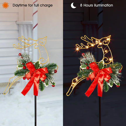 2pk Metal Solar Stake Lights Christmas Yard Decorations Flashing/Steady On Warm White Christmas Reindeer Figurines Christmas Ornament Stakes for Garden Lawn Yard