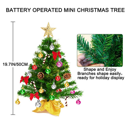 Mini Christmas Trees, Artificial Tabletop Christmas Tree with Star Treetop and Many Ornaments, Battery Operated Small Xmas Tree for Table, Desk, Home Classic Series Holiday Decoration-1.67ft