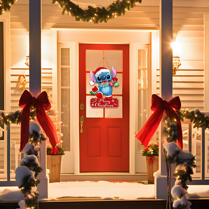 Christmas Cartoon Door Sign Decorations, Merry Christmas Front Door Hanger Wood Hanging Door Wreath, Winter Holiday Cute Wooden Wall Sign Home Party Yard Farmhouse Christmas Tree Decor Blue
