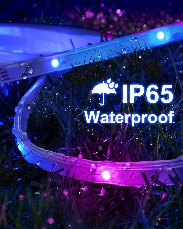 Fussion Outdoor LED Strip Lights Waterproof 200FT (2 Rolls of 100FT) with Remote, RGB LED Light Strips Music Sync Color Changing Christmas House Rope Lighting for Outside