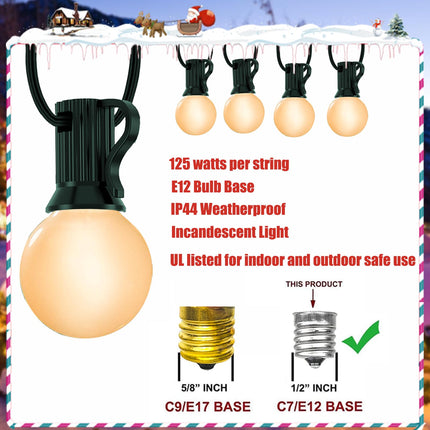 25Ft G40 Frosted White String Lights, Outdoor Globe String Lights with 27 White Frosted Globe Bulbs (2 Spare), Hanging Outdoor Christmas Lights for Patio House Room Bistro Pergola Christmas Decor