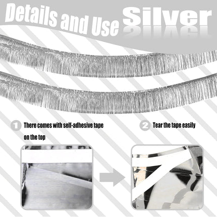 6 Pack 10 Feet Silver Foil Fringe Garland Metallic Tinsel Streamers Banner Wall Hanging Curtain Backdrop Banner for Parade Floats, Valentine's Day, Wedding, Birthday, Mardi Gras Party Decorations