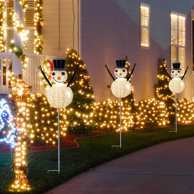 Snowman Pathway Lights,Solar Christmas Lights with Stakes Yard Decoration,Outdoor Rattan Lantern Solar Powered Light for Garden Landscape Patio Walkway