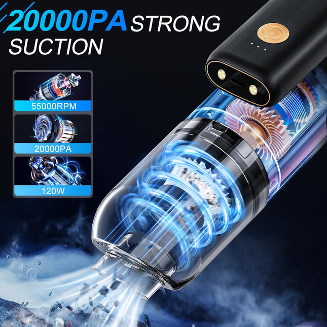 Handheld Car Vacuum Cleaner Cordless, 20000Pa High Power Hand Held Vacuum Cleaner With Brushless Motor, 180°Foldable & Dual Led Light, Portable Vacuum Cleaner For Car Home Office