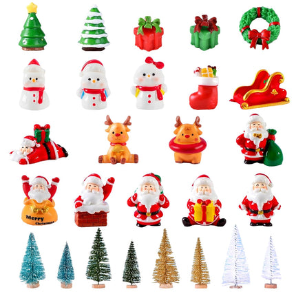 27 Pieces Mini Resin Christmas Ornaments, Miniatures Figures Tiny Decor, Santa Claus Snowman Christmas Tree Reindeer s for Snow Globe Xmas Home Party Cake Toppers Décor (27)