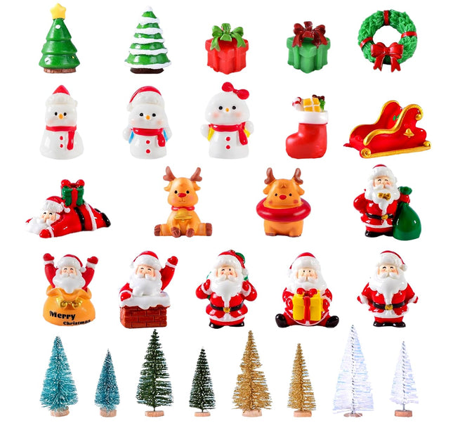 27 Pieces Mini Resin Christmas Ornaments, Miniatures Figures Tiny Decor, Santa Claus Snowman Christmas Tree Reindeer s for Snow Globe Xmas Home Party Cake Toppers Décor (27)