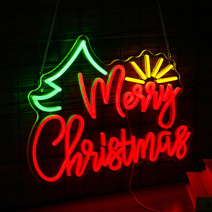 Merry Christmas Neon Sign USB Power Sunshine Light Up Sign Dimmable Christmas Tree Led Neon Light for Christmas Party Year Home Wall Decor (Dimmable USB)