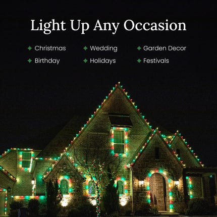 Pro Christmas C9 LED Christmas Lights Kit for Rooflines & Pathways – Cut to Length, Heavy Duty Commercial Grade (Green Wire w/Vampire Plugs, 25 Bulbs, 25 ft) Pure White & Red