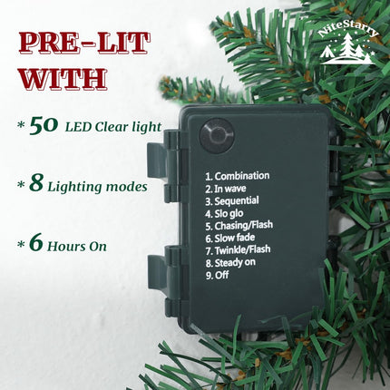 2-Pack 9FT Battery Operated Christmas Garland with Timer, Prelit Christmas Garland with 50 LED Lights, Christmas Decorations for Mantel, Door Stairs Wall, Indoor Outdoor