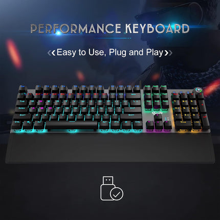 AULA Mechanical Gaming Keyboard Blue Switches,Rainbow LED Backlit,Ergonomic Wrist Rest,Aluminum Base,Full Size 108 Keys Anti-Ghosting,Macro Programmable Computer Keyboard Wired for PC Laptop