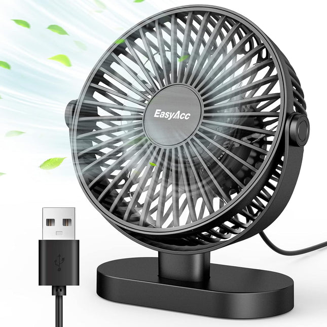 Easyacc 6.5 Inch Usb Desk Fan, Small Desk Fan With Strong Airflow 360°Adjustment 3 Speeds Quiet] Small Portable Desk Travel Fan