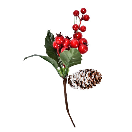 Boutique 12 Red Berry and Pine Cone Christmas Picks with Holly Branches for Holiday Decorations Great Addition to Any Christmas Decor Crafts, Wreath, Garland or Tree