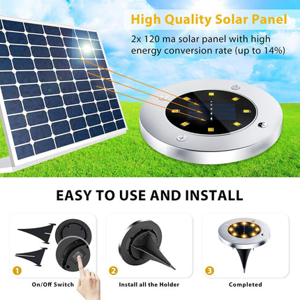 12 Pack 8Led Solar Garden Lights Outdoor Waterproof Sidewalk Disk Bright InGround Landscape Lighting For Lawn Patio Pathway Yard