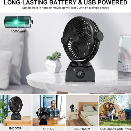 Desk Fan Oscillating Fan, 10000Mah Rechargeable Battery Powered Rotating Table Fan With Stepless Speed, Quiet Office Fan 120°Osci