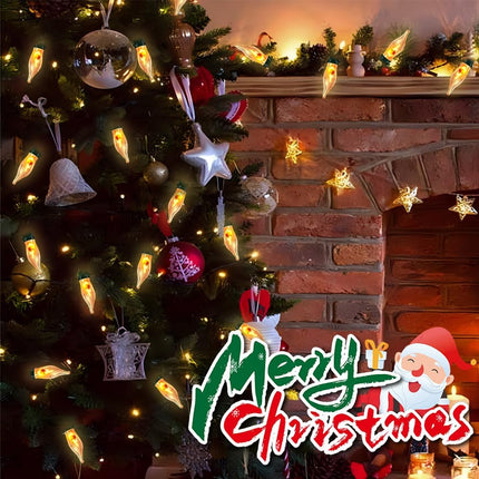 10Ft Christmas Flickering Flame String Lights with 11Pack Clear Glass Flame Light Bulbs, C18 E12 Base Flame Lights Christmas String Lights Indoor Outdoor Home Party Christmas Decorations-Green Wire