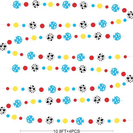 Cartoon Story Party Decorations Blue Yellow Red Circle Dot with Cloud and Cow Print Polka Dots Garland Streamer for Kids Birthday Baby Shower Toy and Story Carnival Theme Party Decorations Supplies