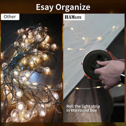 HAMLITE Camping String Lights,2 in 1 Outdoor Waterproof Portable Stowable String Light with 5 Lighting Modes(32.8Ft), USB Camping Lights, Rechargeable String Lights for Camping Yard Hiking,Christmas