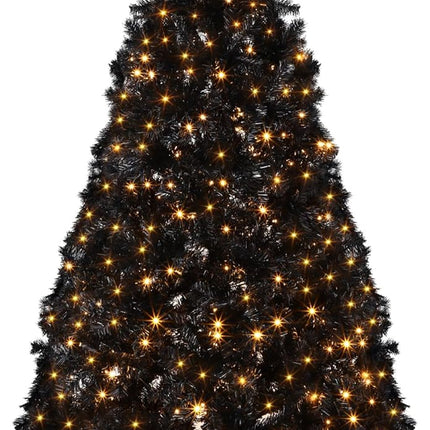 6 ft Prelit Artificial Christmas Tree with Lights Artificial Full Christmas Tree Xmas Tree with Metal Stand for Home Indoor and Outdoor Party Decorations(Black)