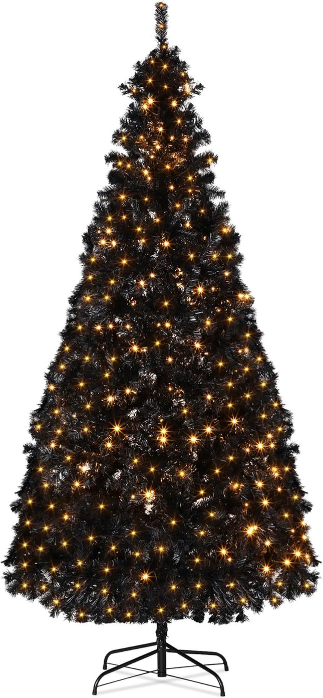 6 ft Prelit Artificial Christmas Tree with Lights Artificial Full Christmas Tree Xmas Tree with Metal Stand for Home Indoor and Outdoor Party Decorations(Black)