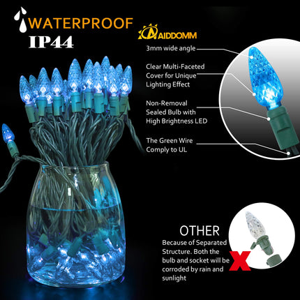 70 Counts C6 LED Christmas Lights - 35.5ft Aqua Christmas Lights Outdoor, Aqua String Lights Indoor, Commercial Grade Aqua Christmas Lights Outdoor Waterproof for Party, Outside, UL