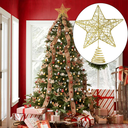 Unomor 10 Inch Christmas Star Tree Toppers – Gold Glittered Metal Hallow Design Tree Topper Star for 6ft to 7ft Christmas Tree