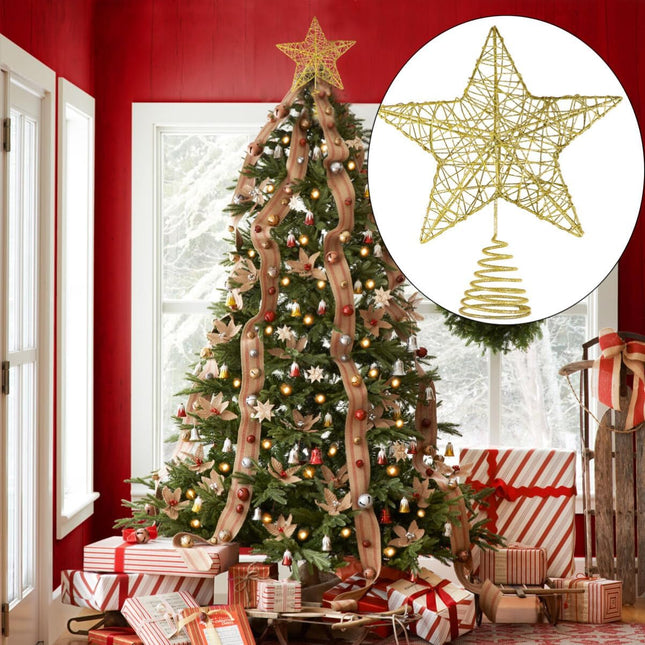 Unomor 10 Inch Christmas Star Tree Toppers – Gold Glittered Metal Hallow Design Tree Topper Star for 6ft to 7ft Christmas Tree