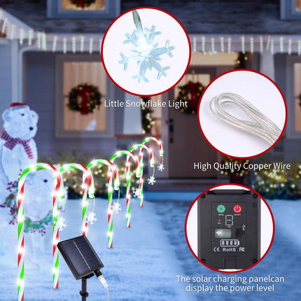Christmas Pathway Lights Outdoor Decorations, 8 Modes Solar Candy Cane Lights with Snowflake, Outdoor Christmas Waterproof Stake Lights for Walkway, Yard, Porch, Garden Decor (2 x 12 Pack)