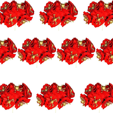 60PCS Christmas Artificial Flowers Heads,Silk Poinsettia Flowers Heads with Stems,Garland Wreath Ornaments Craft,Mini Christmas Flowers(Red), 210908XU01-1#TLR87