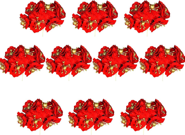 60PCS Christmas Artificial Flowers Heads,Silk Poinsettia Flowers Heads with Stems,Garland Wreath Ornaments Craft,Mini Christmas Flowers(Red), 210908XU01-1#TLR87