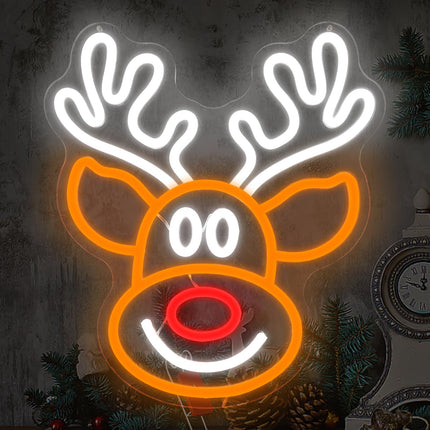 Christmas Elk Neon Sign for Wall Decor Dimmable Christmas Neon Sign Light Deer Led Neon Night Light Up Animal Neon Sign for Bedroom Children Kids Living Room Winter Home Party