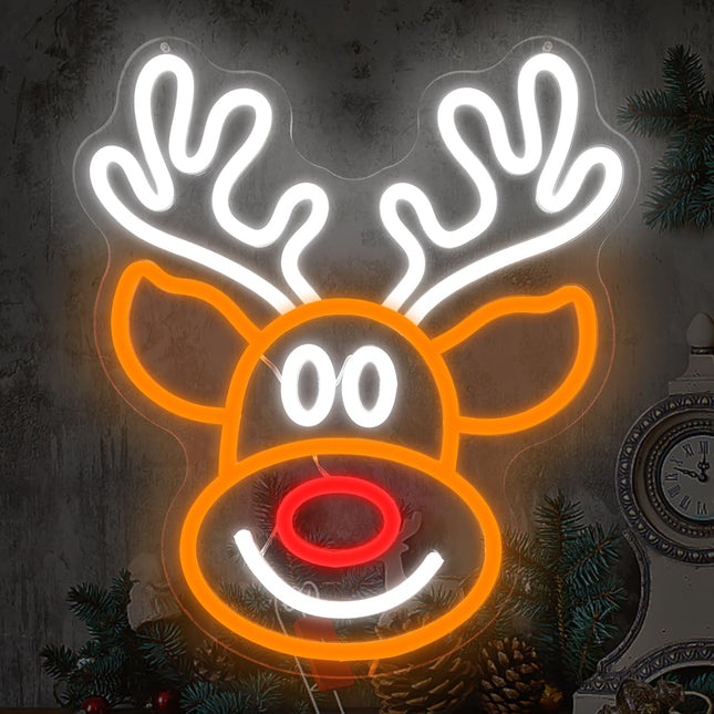 Christmas Elk Neon Sign for Wall Decor Dimmable Christmas Neon Sign Light Deer Led Neon Night Light Up Animal Neon Sign for Bedroom Children Kids Living Room Winter Home Party