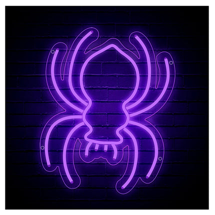 Purple LED Spider Lights Sign Light Up Spider Sign for Wall Night Light Birthday/Halloween Party Battery Powered/USB Christmas Lamp Home Decor