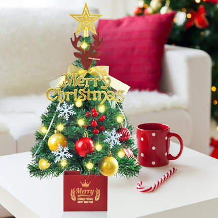 Mini Christmas Tree, 24 Inch Small Christmas Tree, Artificial Table Top Christmas Trees with Lights, Star Treetop and Ornaments, DIY Christmas Decoration, Holiday Decorations Xmas Indoor, Home Decor