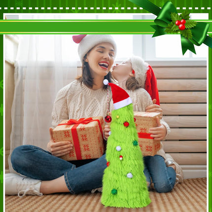 Civaner Tabletop Mini Christmas Tree 18 Inch Artificial Tabletop Christmas Tree Plush Christmas Table Decorations with Christmas Ball, Santa Hat for Christmas Indoor Home Kitchen Dining Table Decor