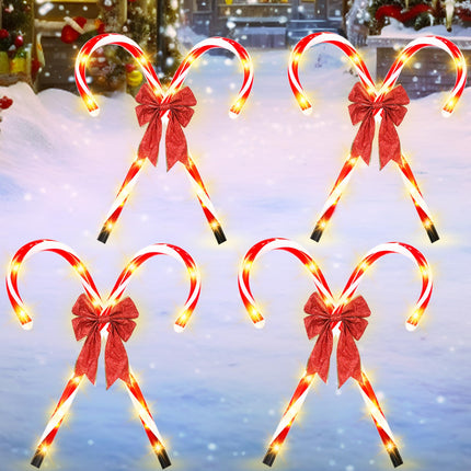 4 Pack Christmas Candy Cane Outdoor Pathway Lights with Bow, 21" Christmas Stakes Lights, 8 Modes Waterproof Outdoor Christmas Decorations Lights for Holiday Xmas Indoor Yard Patio Garden Walkway