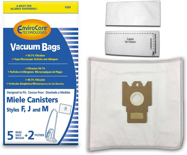 Envirocare Allergen Vacuum Cleaner Dust Bags Made To Fit Miele Canisters Style F J M 5 Pack With 2 Filters