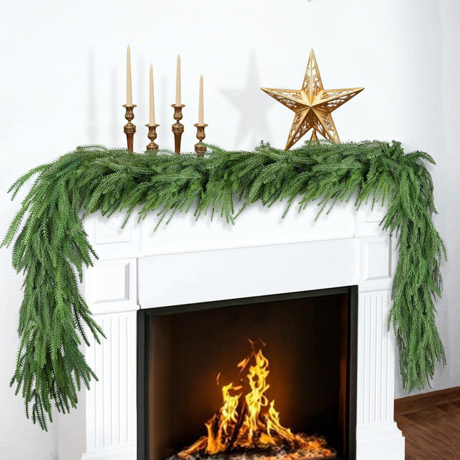 Realistic Norfolk Pine Garland Christmas Garlands, SAREAL 9ft Artificial Faux Greenery Garland for Christmas Festive Holiday Decor