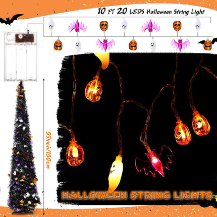 2 Pack 5ft Black Tinsel Halloween Christmas Tree, Pop Up Artificial Pencil Tree Indoor Home Outdoor Party Decorations