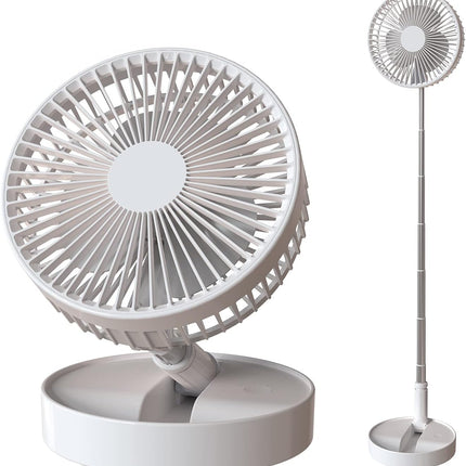 Foldaway/Foldable Fan With 7200Mah Rechargeable Battery BuiltIn, Running Time 1024 Hours Telescopic Tube Portable Quiet Floor Fan