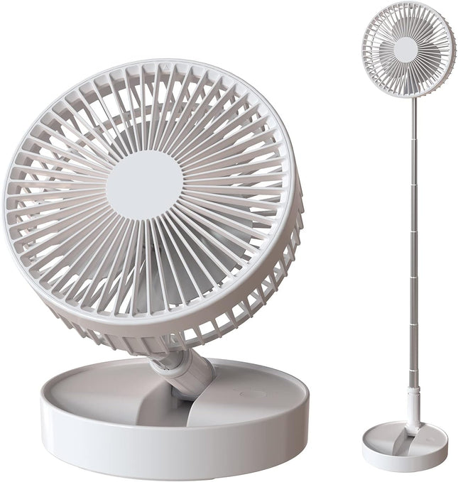 Foldaway/Foldable Fan With 7200Mah Rechargeable Battery BuiltIn, Running Time 1024 Hours Telescopic Tube Portable Quiet Floor Fan