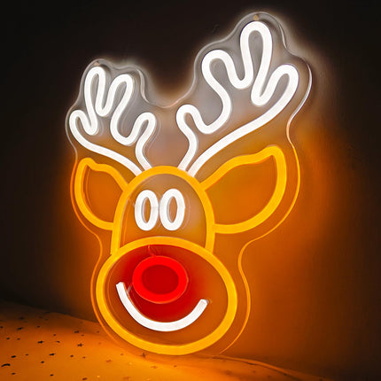 Christmas Elk Neon Sign for Wall Decor Dimmable Christmas Neon Sign Light Deer Led Neon Night Light Up Animal Neon Sign for Bedroom Children Kids Living Room Winter Home Party