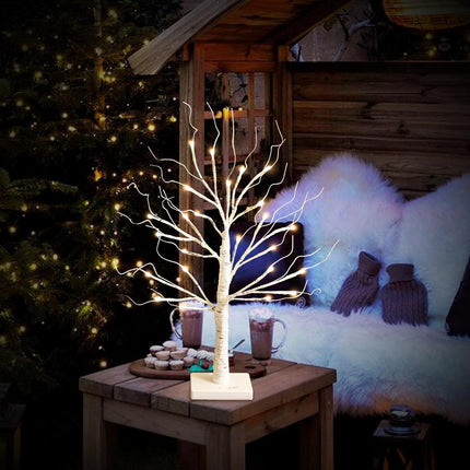 Lighted Birch Tree for Christmas Decorations 2FT Tabletop Light up Birch Tree with 24 LED Lights Mini Christmas Tree Decor for Indoor Home Table Decor Battery Operated (Warm White, Timer)