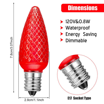50 Pieces C9 Christmas Light Replacement Bulb E17 LED Easter Light Replacement Bulb Outlet Faceted Christmas Bulb LED for Holiday Decoration(Red)