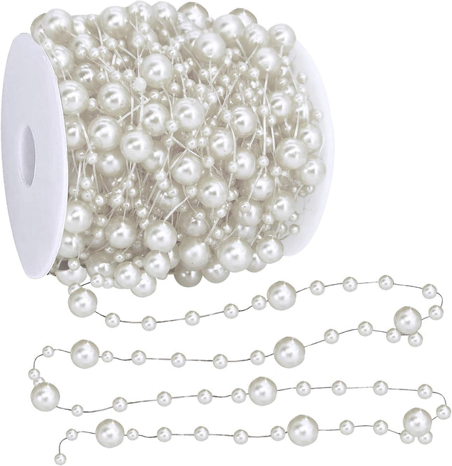 TURNMEON 66 Feet Silver Christmas Beads Garland Decoration 2 Sizes Pearl Strands Chain for Christmas Tree Decoration Indoor Outdoor Home Mantle Fireplace Holiday Decor