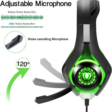 3.5mm PS4 Gaming Headset Headphone with Microphone and LED Light Compatible with Playstation 4, PS5, Xbox one, PC (Green)